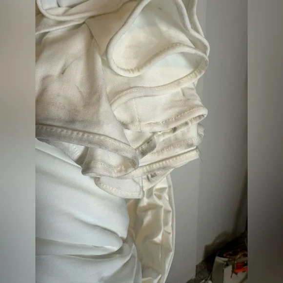 IEENA MAC DUGGAL 26517 White Foldover Asymmetric Ruched High Slit Jersey Gown 8 - Picture 5 of 7